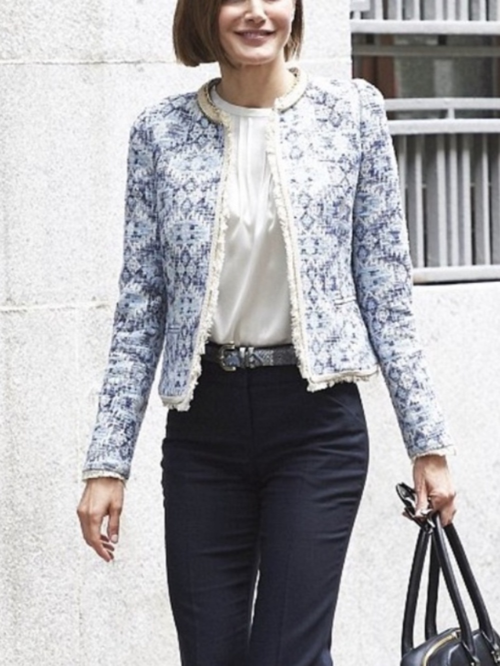 Mango Azure Ethnic Fabric Jacket​ as seen on Queen Letizia.